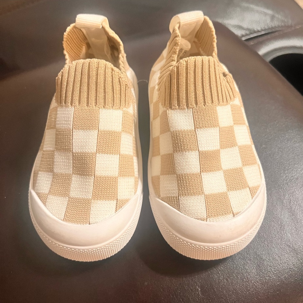 Target Tan and White Checkered Kids Sneakers
